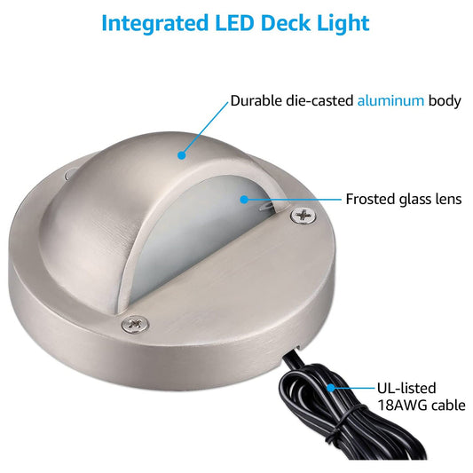 DLA01 12-Pack Satin Nickel 2.5W Low Voltage LED Outdoor Half Moon Deck Lights Package, 12V LED Step Fence Landscape Lights - Tampa soil911.com