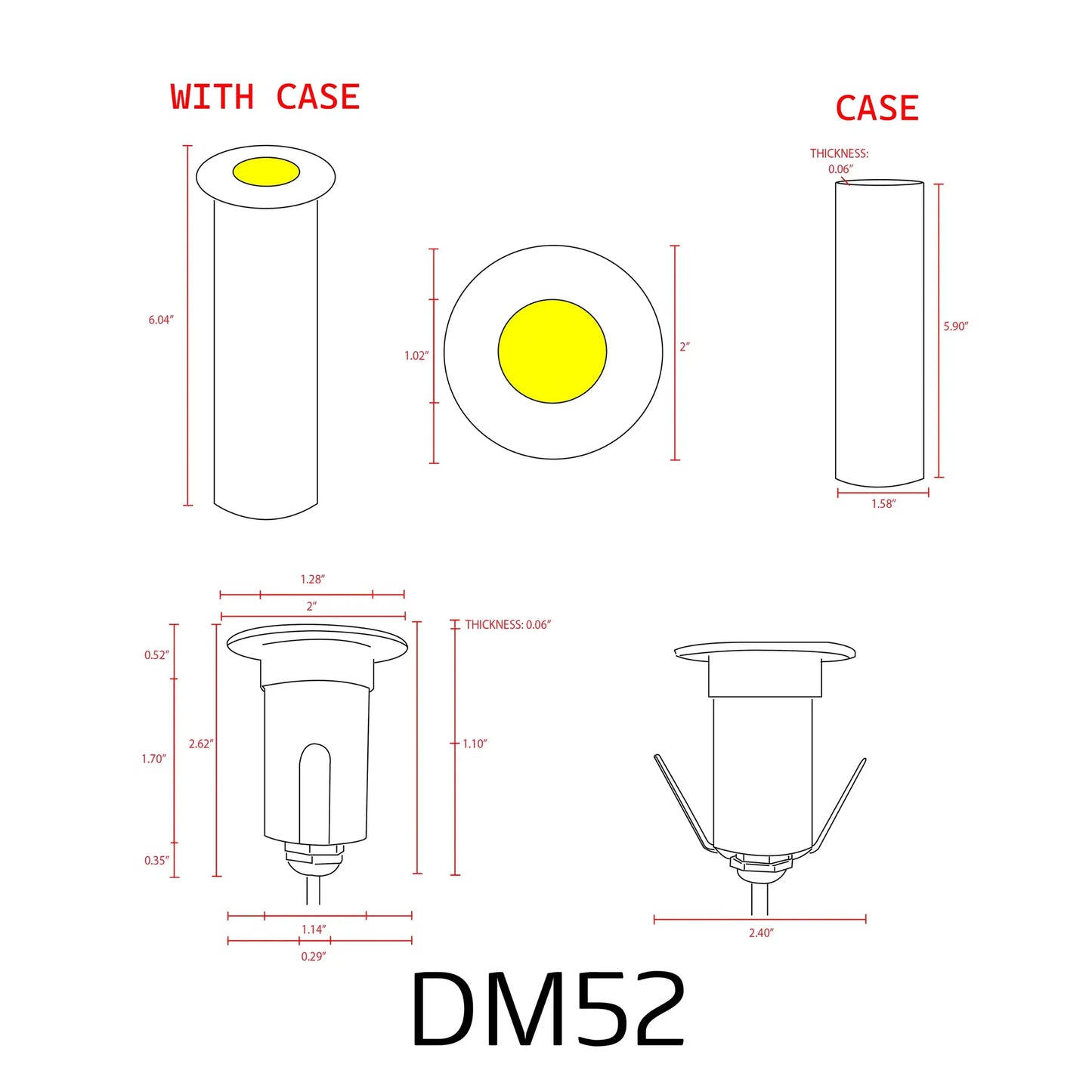 DM52 3W COB LED in-ground well light drawing with case by Kings Outdoor Lighting on Tampa Home & Garden Store
