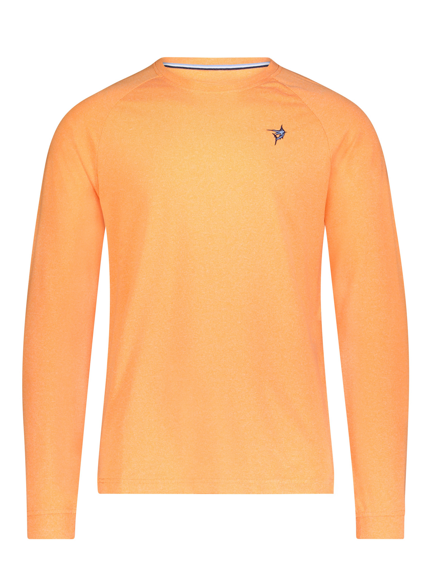 Dockside Performance Long Sleeve orange shirt with small blue logo by White Water Life on Tampa Home & Garden Store