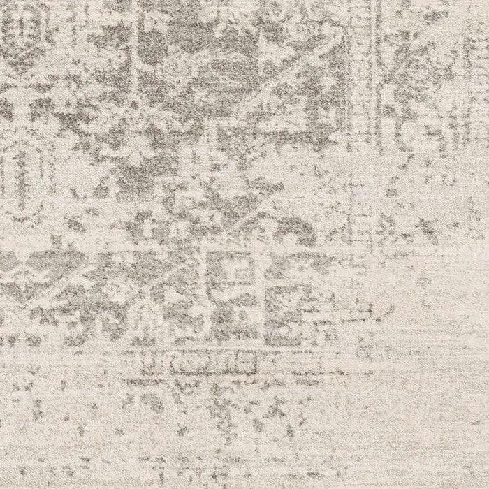 Alfombra oriental desgastada de 5' x 7' en gris claro/beige