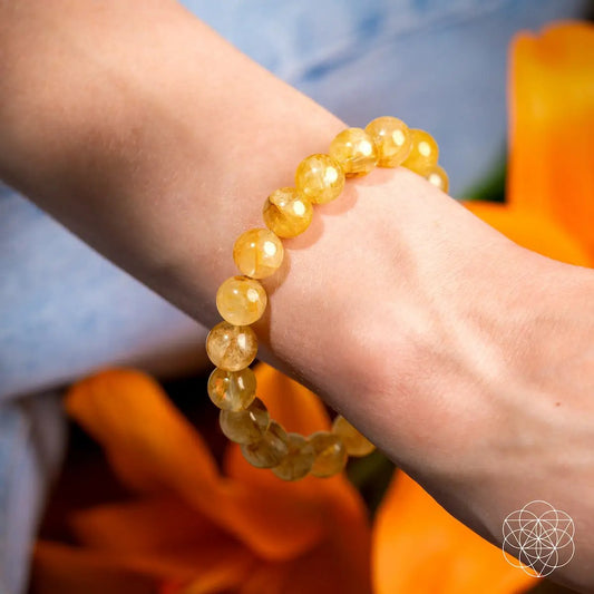 Master Reset Golden Healer Quartz Bracelet with yellow citrine beads on wrist on Tampa Home & Garden Store