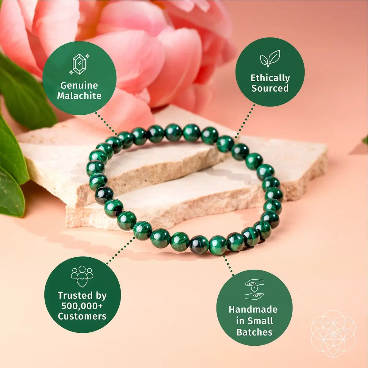 The Anxiety Bracelet 6mm malachite bracelet by Conscious Items ethically sourced handmade jewelry on Tampa Home & Garden Store