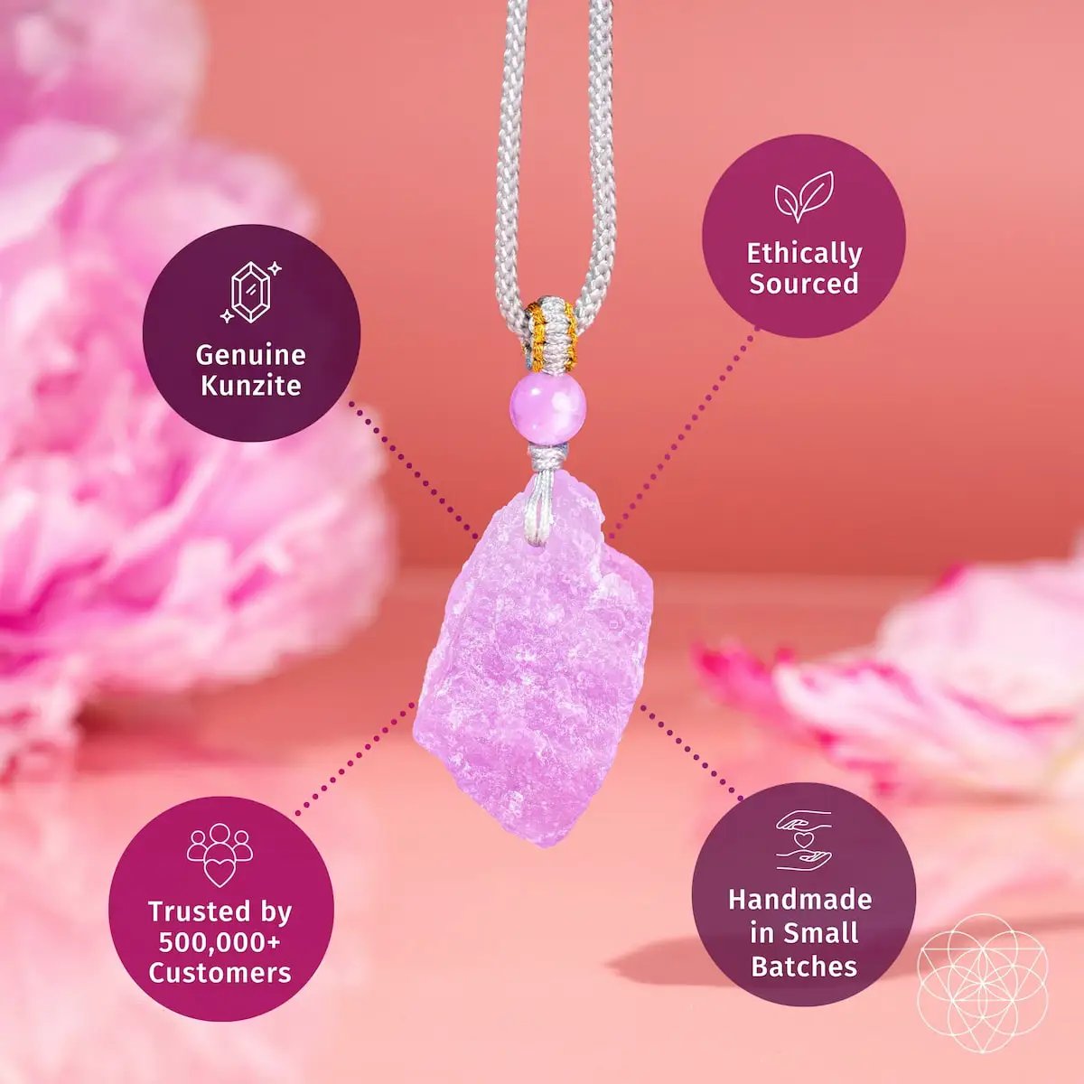 Rarer Than Diamonds Pink Kunzite Pendant Necklace Conscious Items, genuine Kunzite, ethically sourced on Tampa Home & Garden Store
