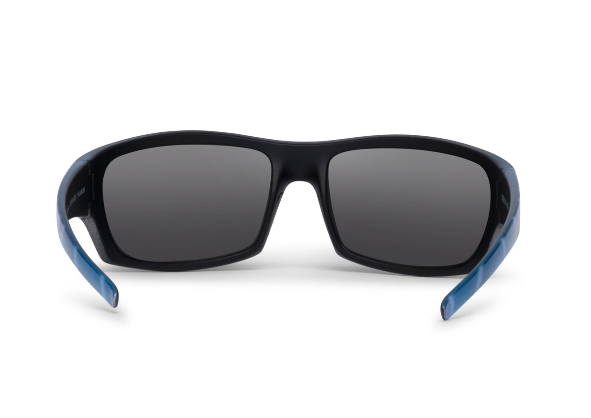 Renegade Wahoo sunglasses by Skeleton Optics, black frame with blue temples on Tampa Home & Garden Store