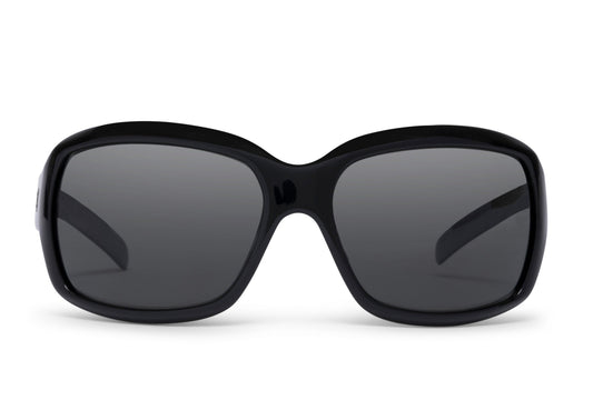 Serena Gloss Black sunglasses by Skeleton Optics, glossy black frame with dark gray lenses on Tampa Home & Garden Store