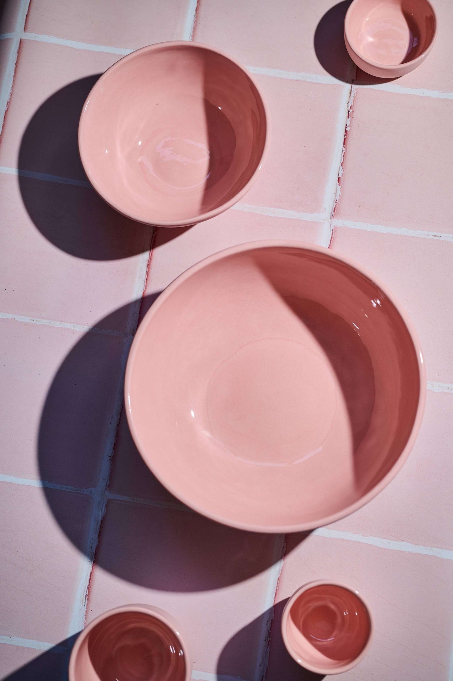 Handmade Porcelain and Powder Pink Dining Bowls