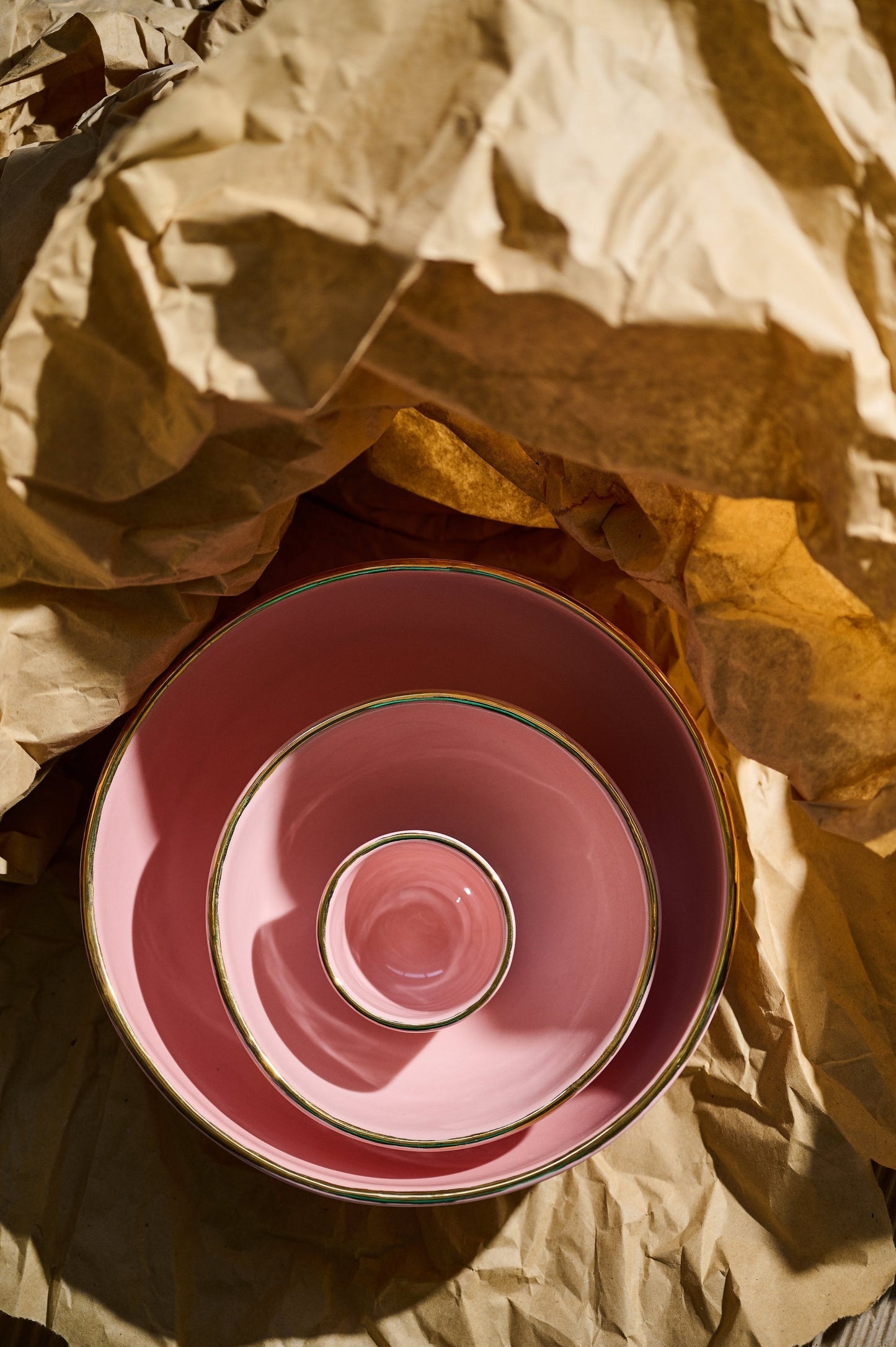 Handmade Porcelain Pink Salad Bowl and a Gold Rim