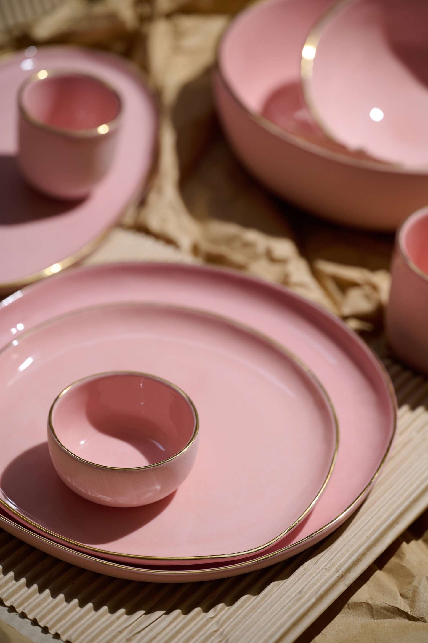 Handmade Porcelain Dinner Plates with Gold Rim