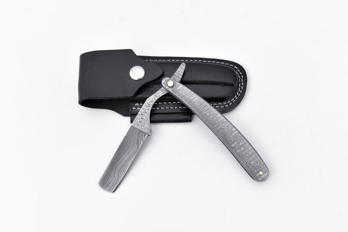 TD-041 Titan International K knife with black leather sheath and Damascus-pattern blades on Tampa Home & Garden Store