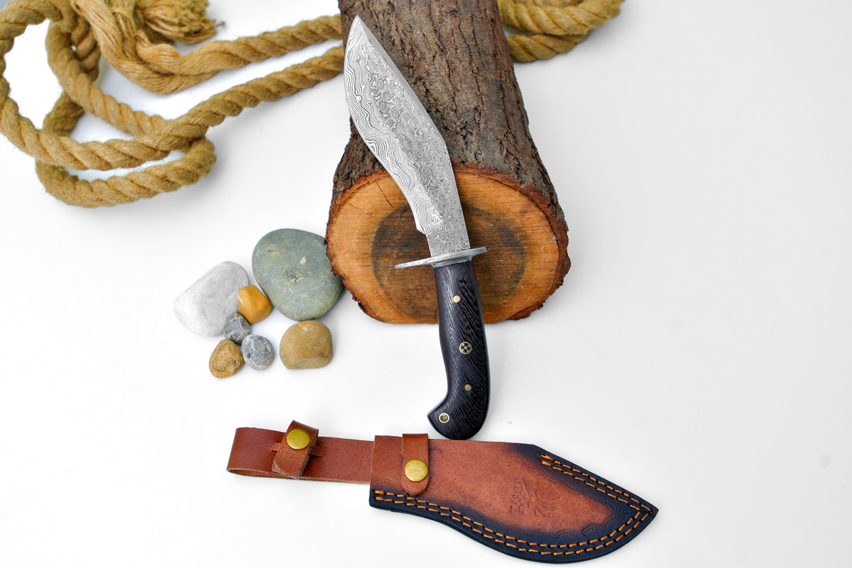 Damascus steel fixed-blade knife with obsidian dark wenga wood handle TK-126 by Titan Intl K on Tampa Home & Garden Store