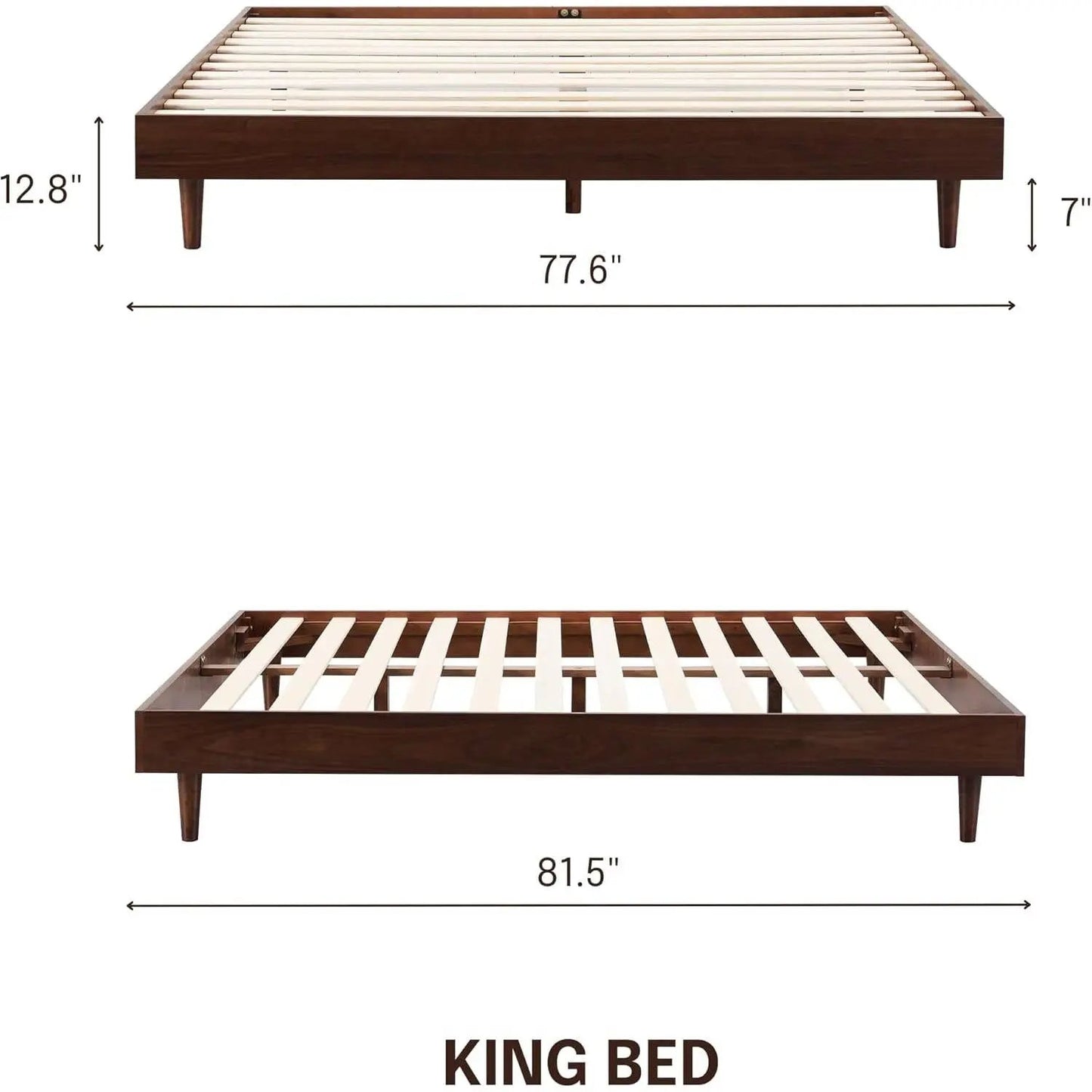 King Size Mid-Century Modern Platform Bed in dark brown wood with slatted base by HomePacific on Tampa Home & Garden Store