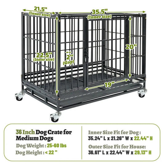 37 Inch Stackable Heavy Duty Dog Kennel two-section black metal crate with casters by Homey Pet on Tampa Home & Garden Store