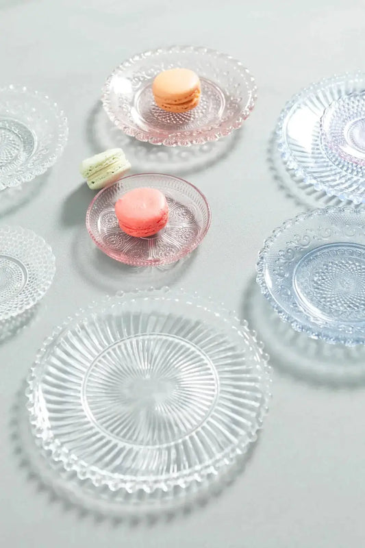 Danielle Ribbed Glass Plate side plate, clear ribbed glass with subtle shine, set of several on Tampa Home & Garden Store