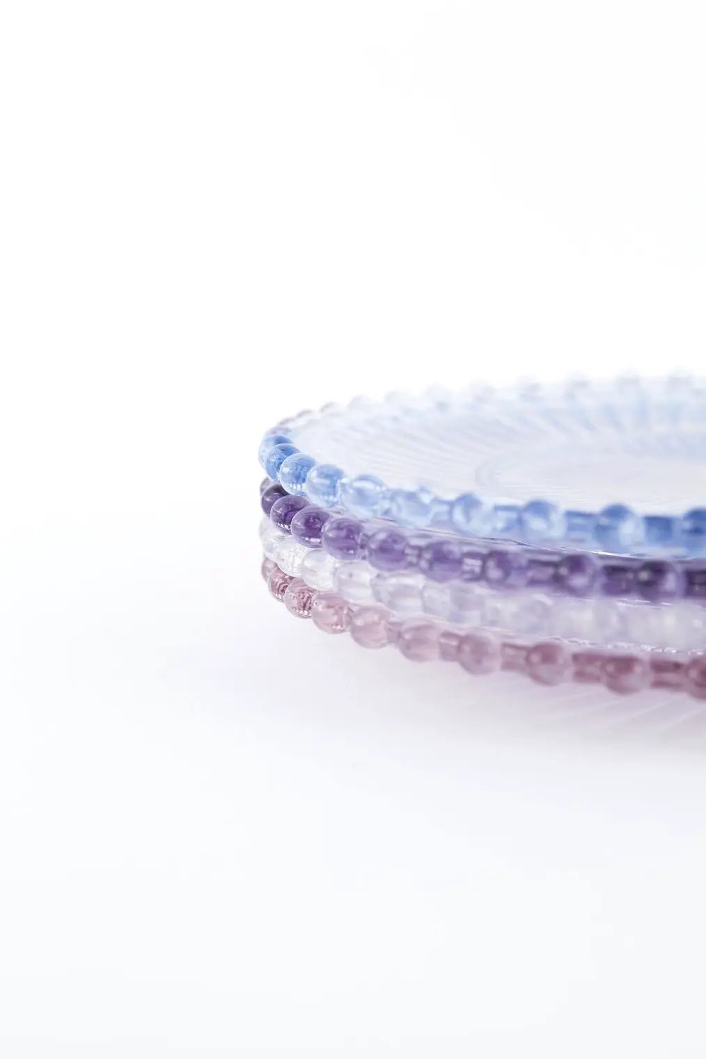 Danielle Ribbed Glass Side Plate with pastel beaded rim, stack of 3, subtle shine on Tampa Home & Garden Store