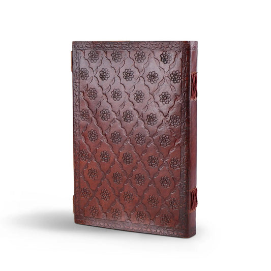 Dark brown 7 Stones leather diary journal with embossed floral pattern by Classy Leather Bags on Tampa Home & Garden Store