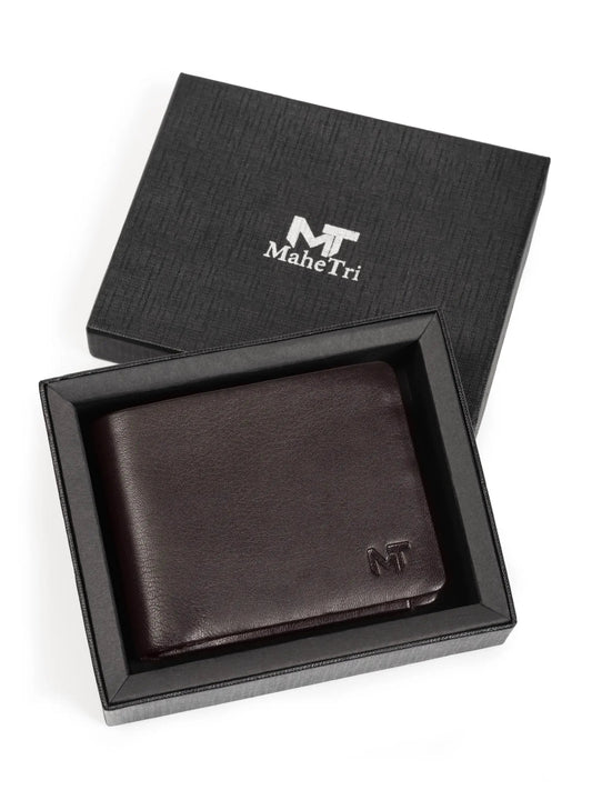Duke dark brown bifold wallet with card slots in leather, MaheTri box on Tampa Home & Garden Store
