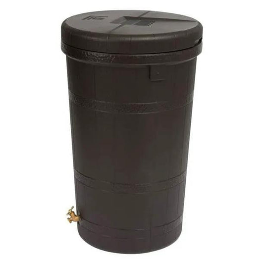 Dark brown 50-gallon rain barrel with single brass spigot by HomePacific on Tampa Home & Garden Store