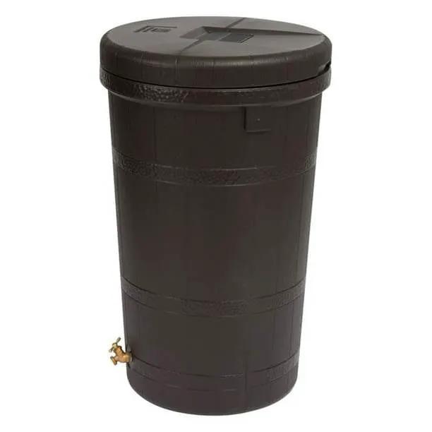 Dark brown 50-gallon rain barrel with single brass spigot by HomePacific on Tampa Home & Garden Store