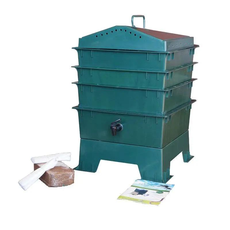Dark green 3-tray vermicompost worm composter with tea spigot by HomePacific on Tampa Home & Garden Store