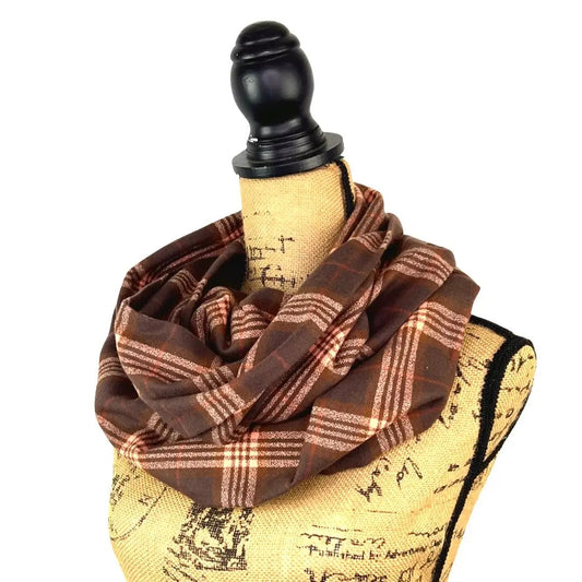 Dark Chocolate Browns Plaid Infinity Scarf by Thistle & Stitch in dark brown plaid on Tampa Home & Garden Store