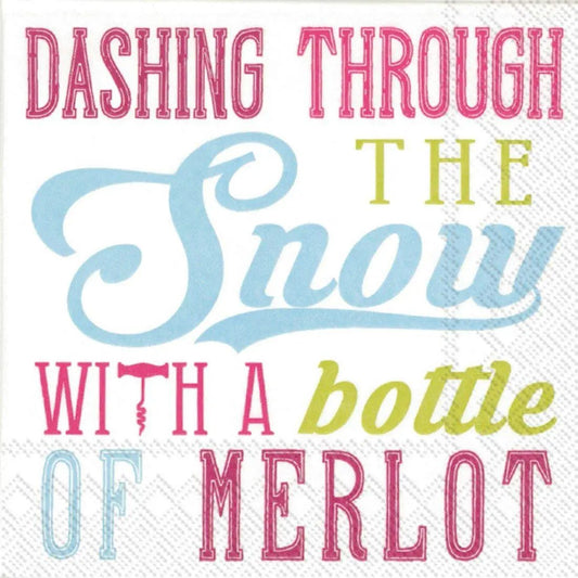 Dashing Through the Snow Merlot Napkins by The Country Christmas Loft, festive typography on white background on Tampa Home & Garden Store
