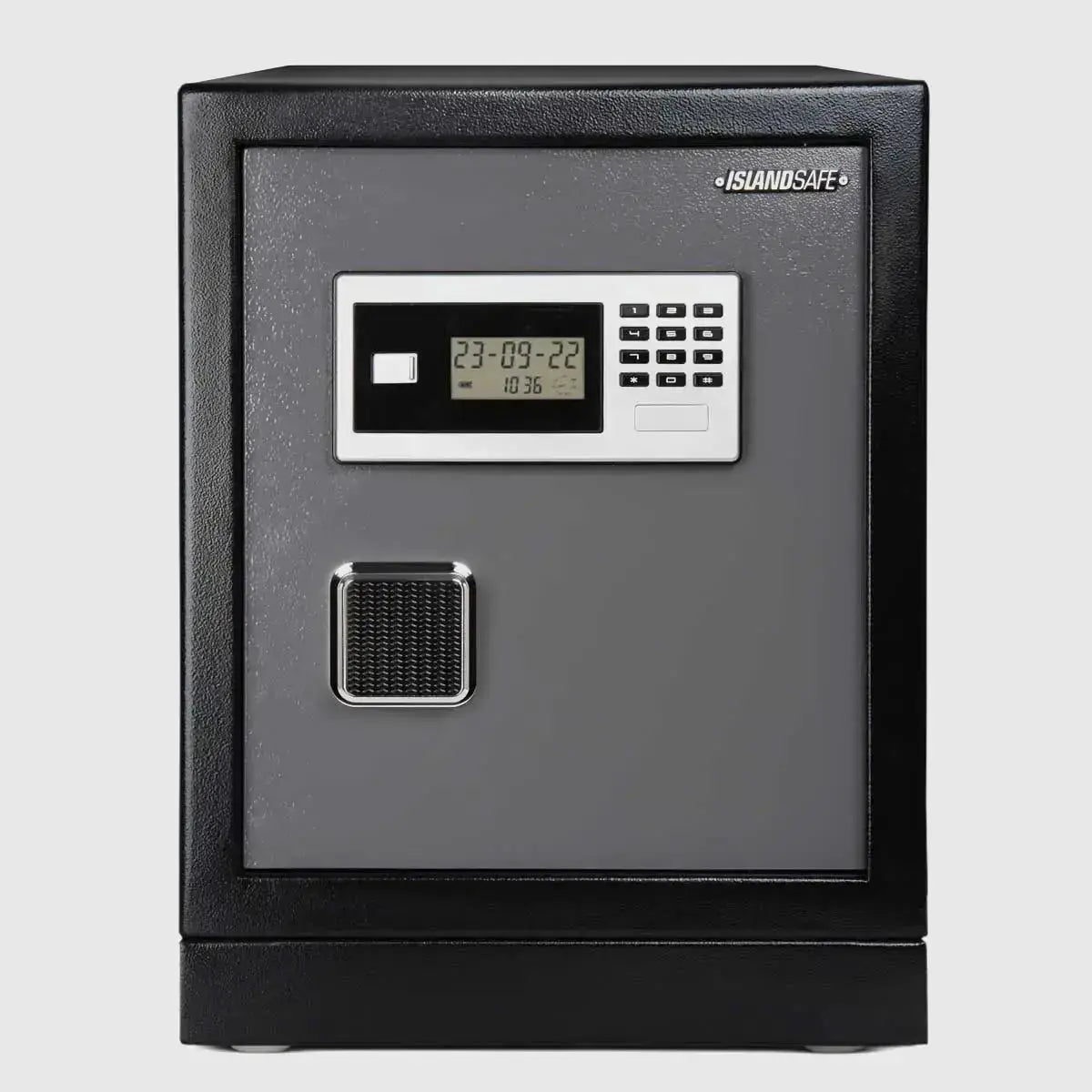 ISLANDSAFE DataSavior safe box with grey front door, black body, digital keypad and display on Tampa Home & Garden Store