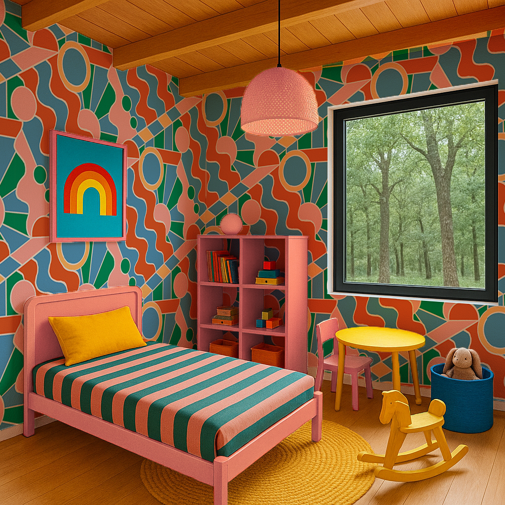Day Trippin' Wallpaper, blue, green, pink and brick red - Tampa Home & Garden Store