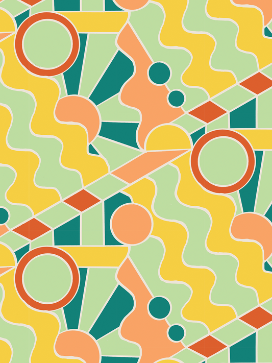 Day Trippin' Wallpaper mint green yellow peach geometric pattern Samantha Santana Creative on Tampa Home & Garden Store
