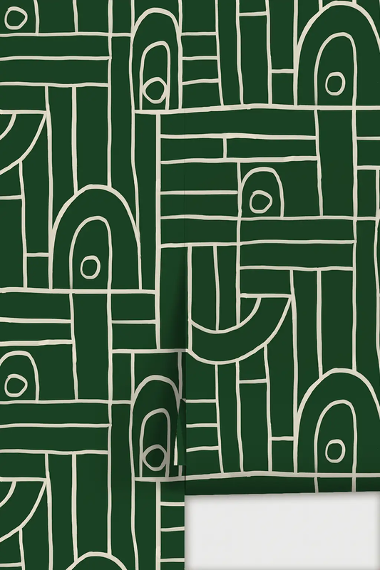 Deco Tile Wallpaper Green and White geometric pattern by Samantha Santana Creative on Tampa Home & Garden Store