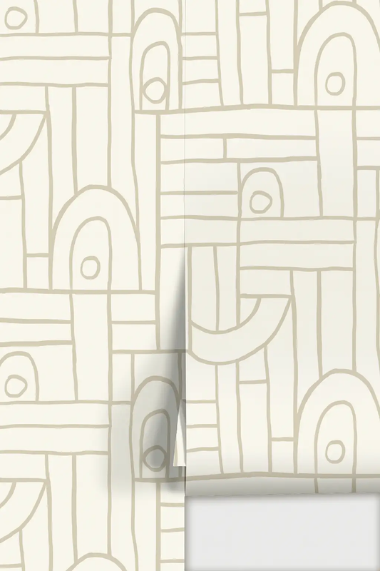 Deco Tile Wallpaper off-white and neutral geometric tile pattern on cream backdrop on Tampa Home & Garden Store