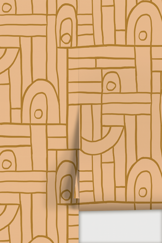 Deco Tile Wallpaper, peach and mustard - Tampa Home & Garden Store
