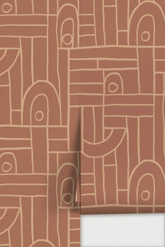 Deco Tile wallpaper terra cotta and peach with geometric tile pattern on Tampa Home & Garden Store
