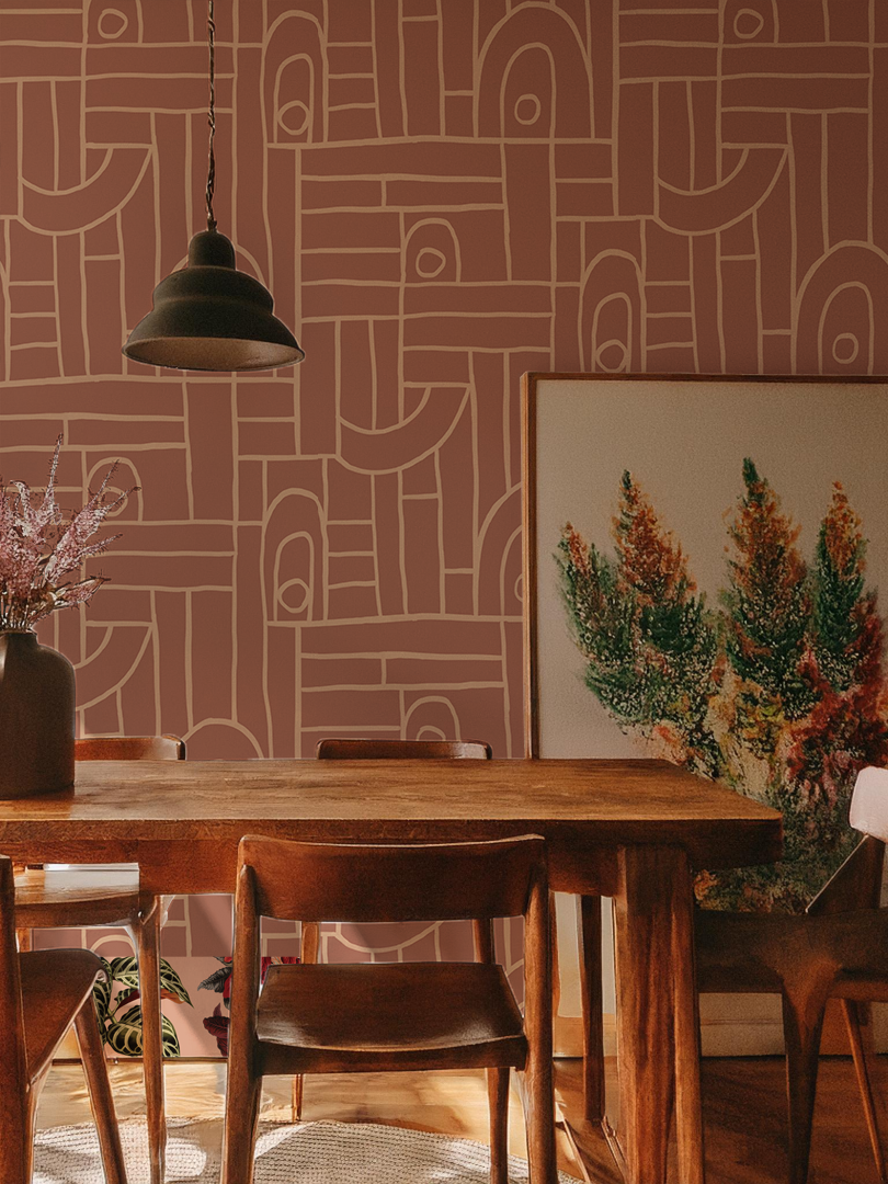 Deco Tile Wallpaper, terra cotta and peach - Tampa Home & Garden Store