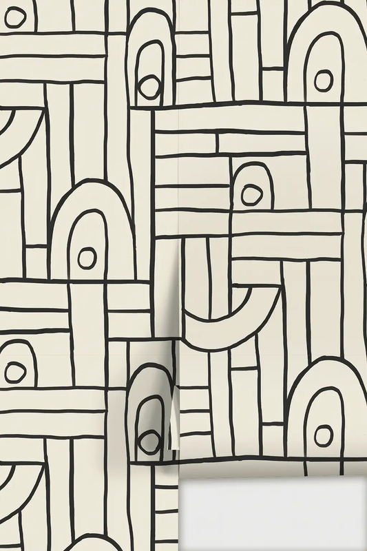 Deco Tile Wallpaper white and black geometric tile pattern by Samantha Santana Creative on Tampa Home & Garden Store
