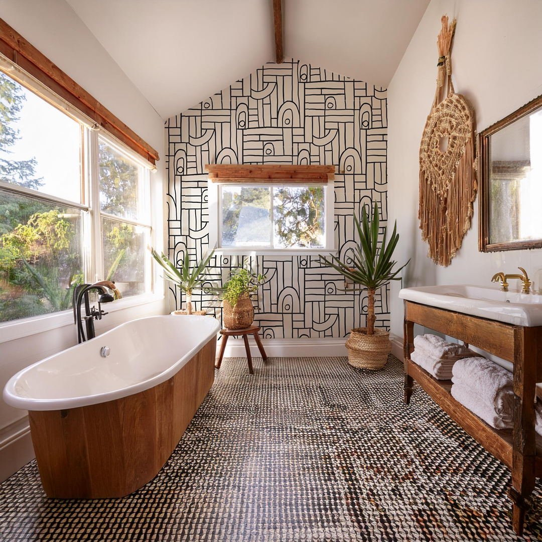 Deco Tile Wallpaper, white and black - Tampa Home & Garden Store
