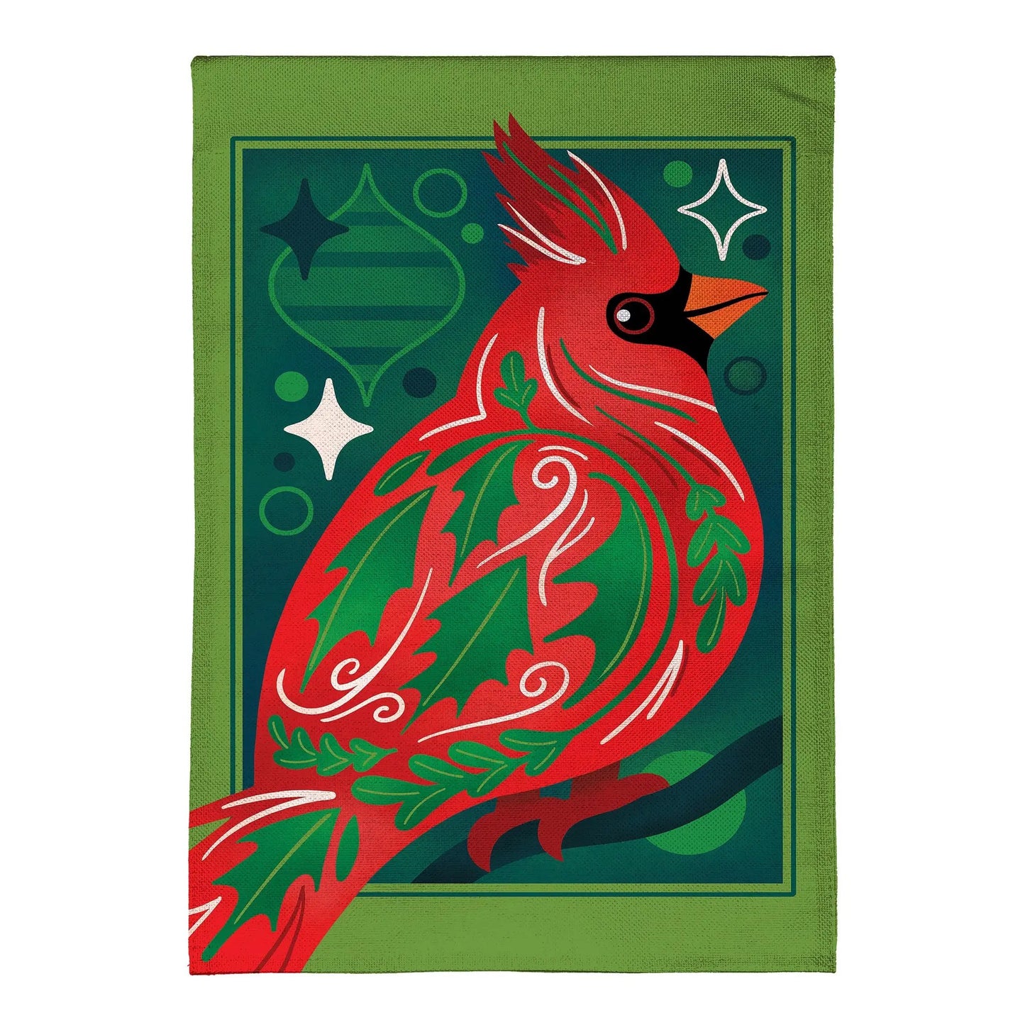 Decorated Cardinal Burlap Flag red cardinal on green burlap with frame Evergreen Enterprises on Tampa Home & Garden Store