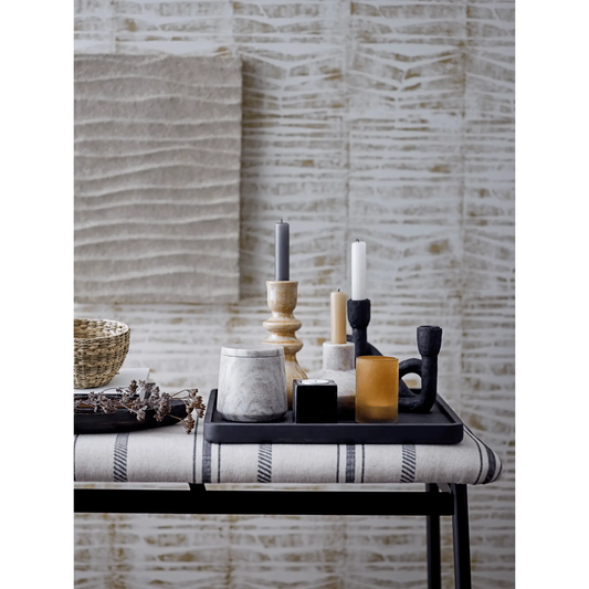 Decorative Paulownia wood footed tray in black by White Cliff Studio for display decor on Tampa Home & Garden Store