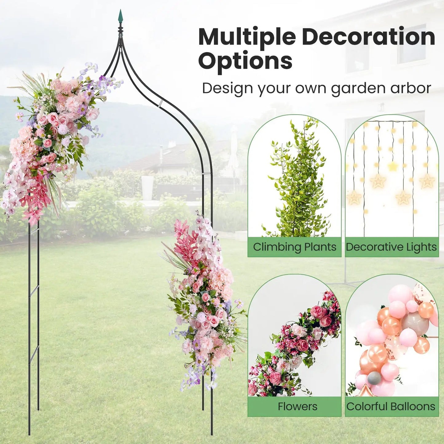 9.5 Feet Decorative Metal Garden Arch for Vine Rose Climbing Wedding Ceremony Party Decoration - Tampa Home & Garden Store
