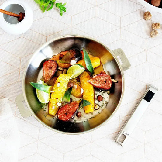 Stainless Deep Frying Pan with Detachable Handle by CRISTEL USA, stainless steel skillet on Tampa Home & Garden Store