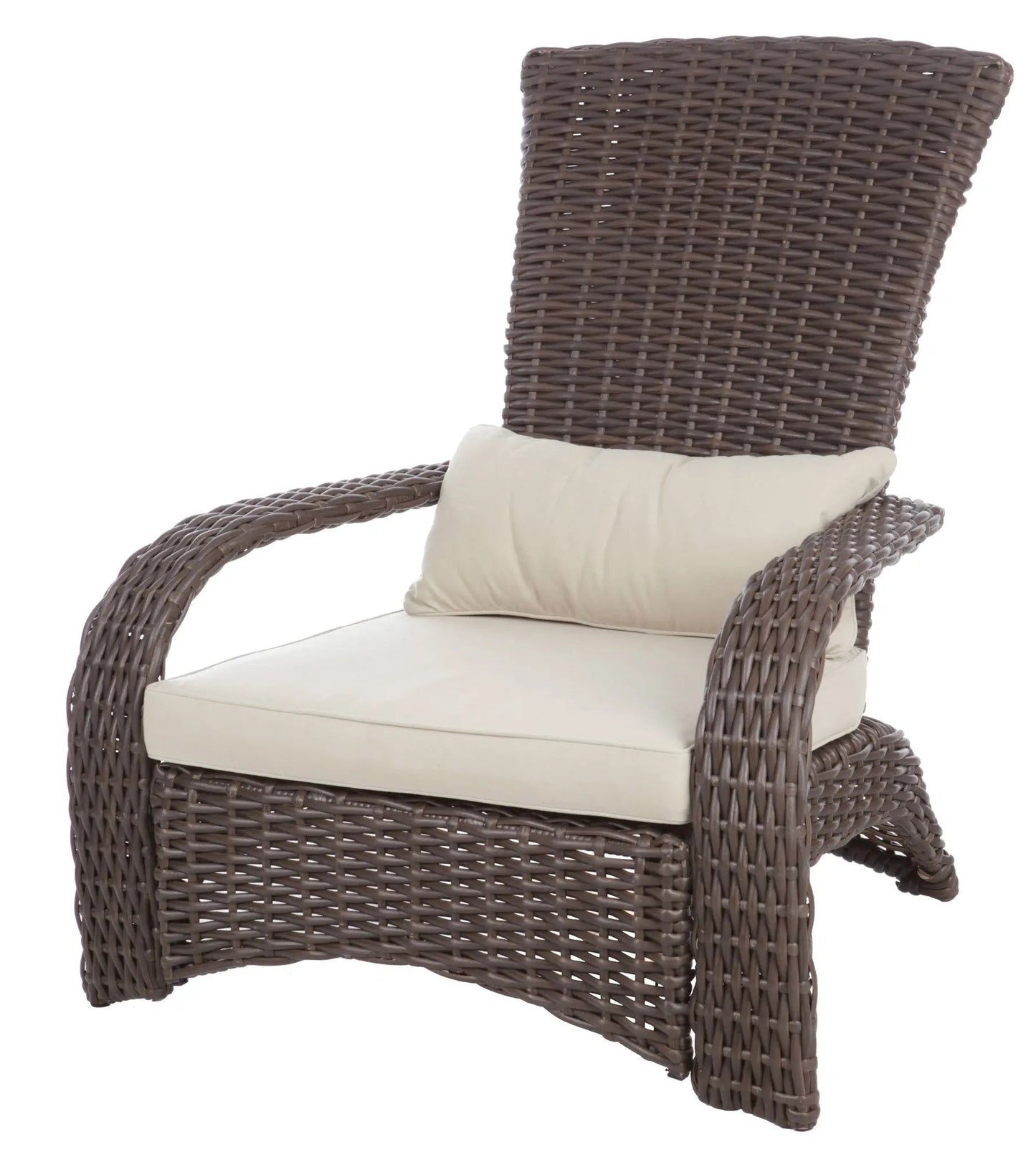 Deluxe Coconino wicker chair lumbar pillow in dark brown weave with cream cushion on Tampa Home & Garden Store
