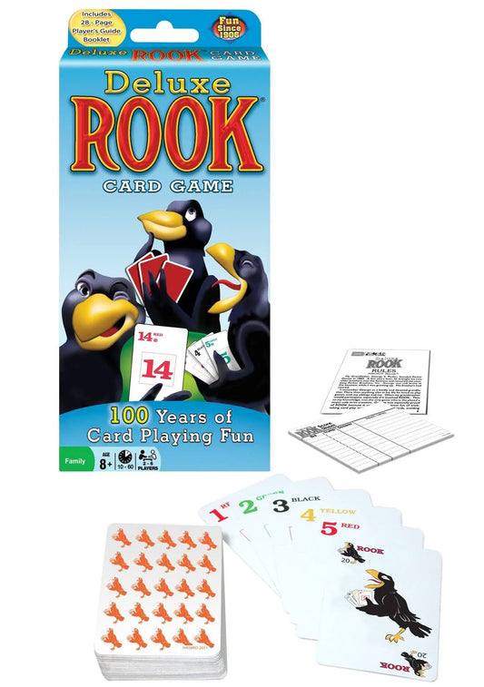 Deluxe Rook Card Game box with blue gradient, bold red ROOK letters and bird deck art on Tampa Home & Garden Store