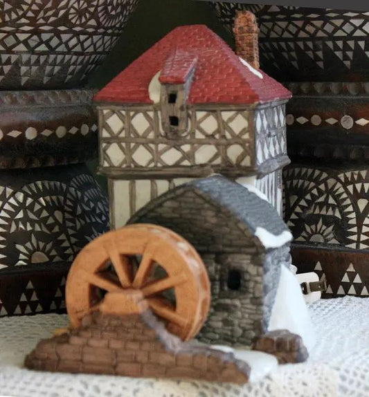 Department 56 Dickens Christmas Blythe Pond Mill miniature with red roof and water wheel on Tampa Home & Garden Store