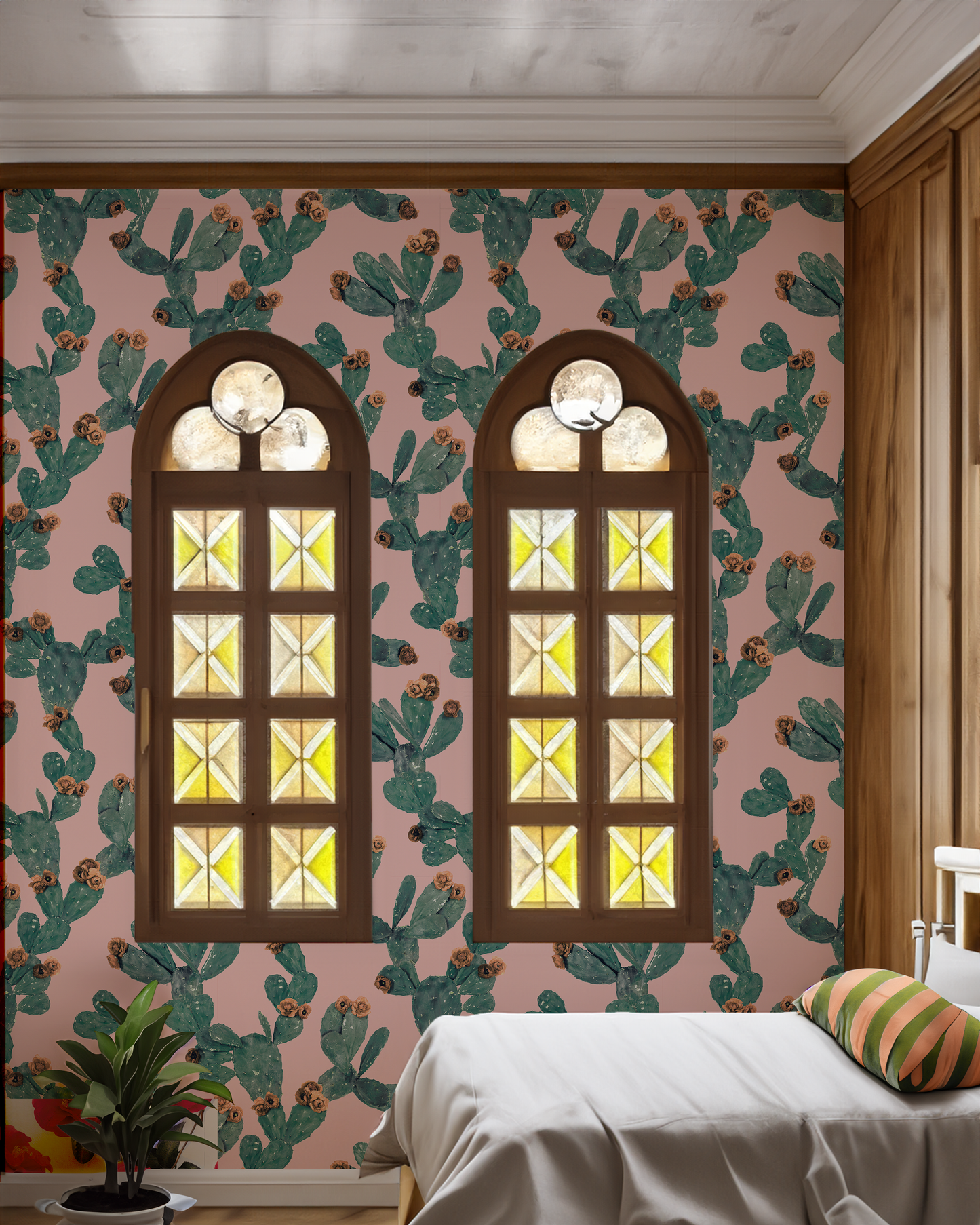 Desert Blooms Wallpaper, pink and terra cotta - Tampa Home & Garden Store