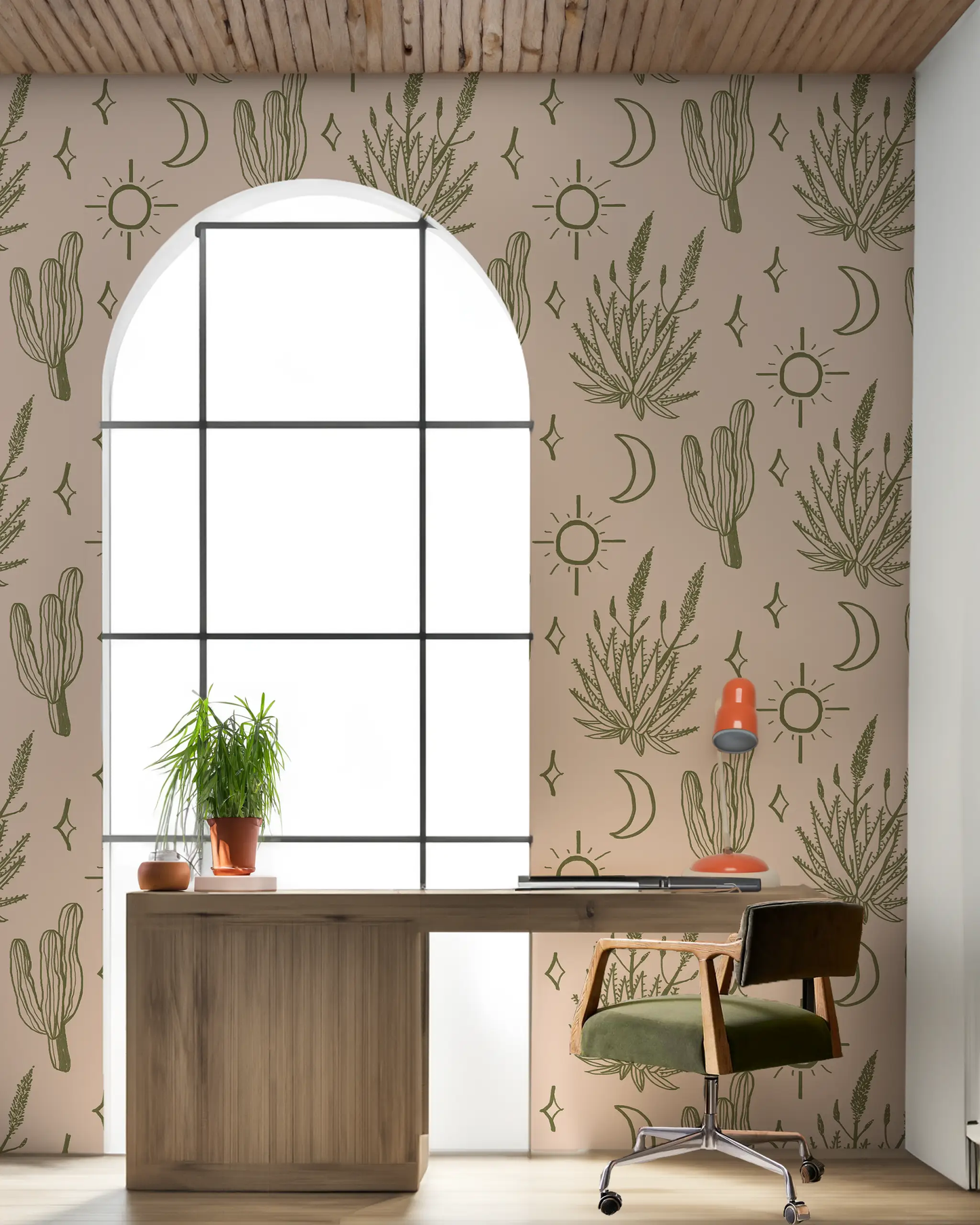 Desert Sky Wallpaper, large pattern, clay and green - Tampa Home & Garden Store