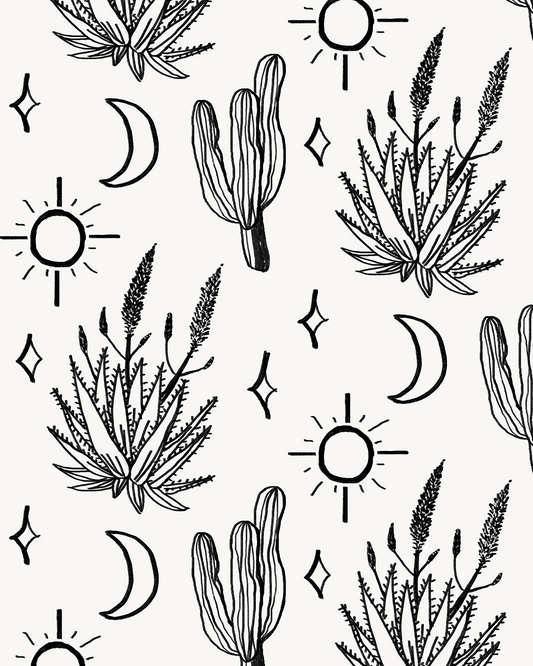 Desert Sky Wallpaper, large pattern, white and black - Tampa Home & Garden Store