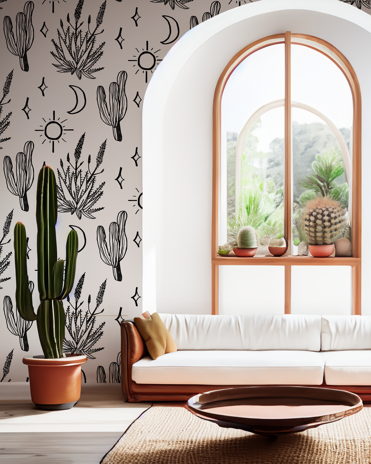 Desert Sky Wallpaper, large pattern, white and black - Tampa Home & Garden Store