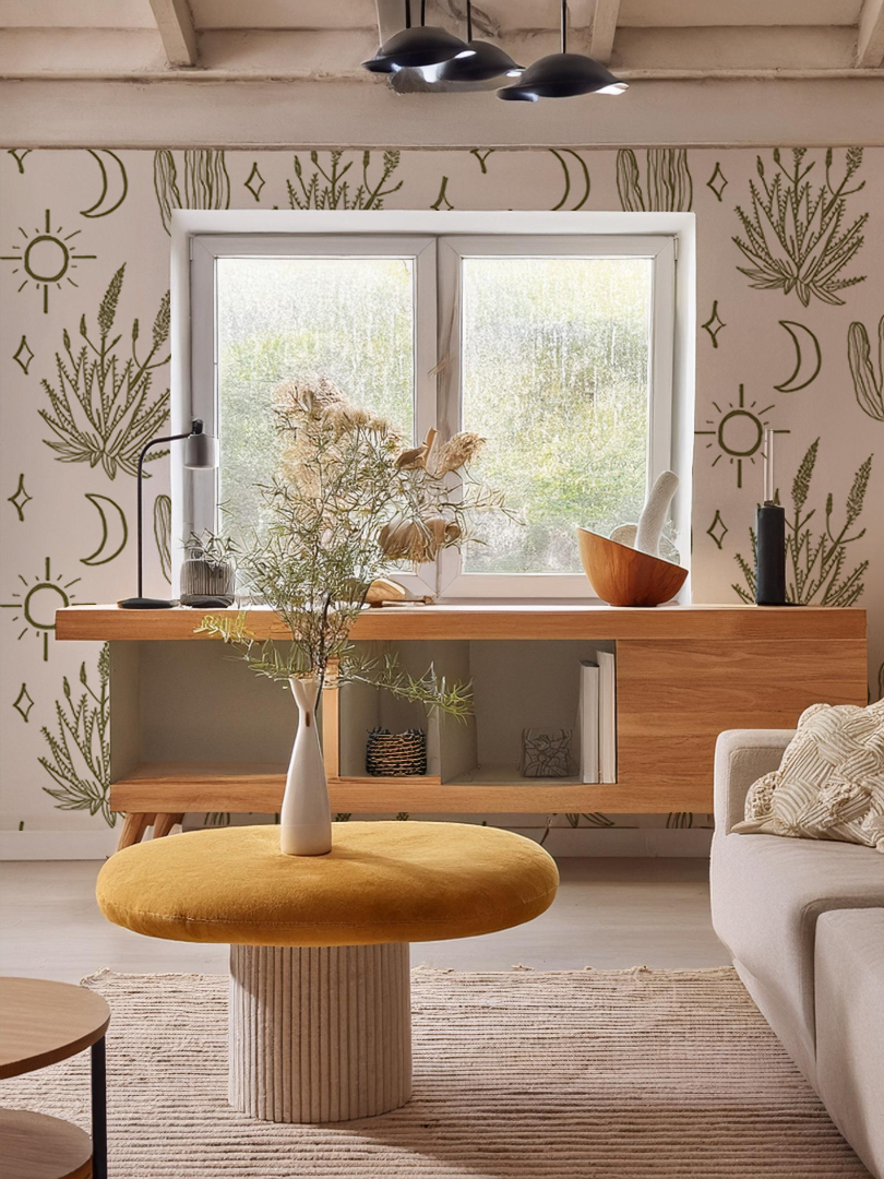 Desert Sky Wallpaper, large pattern, white and green - Tampa Home & Garden Store
