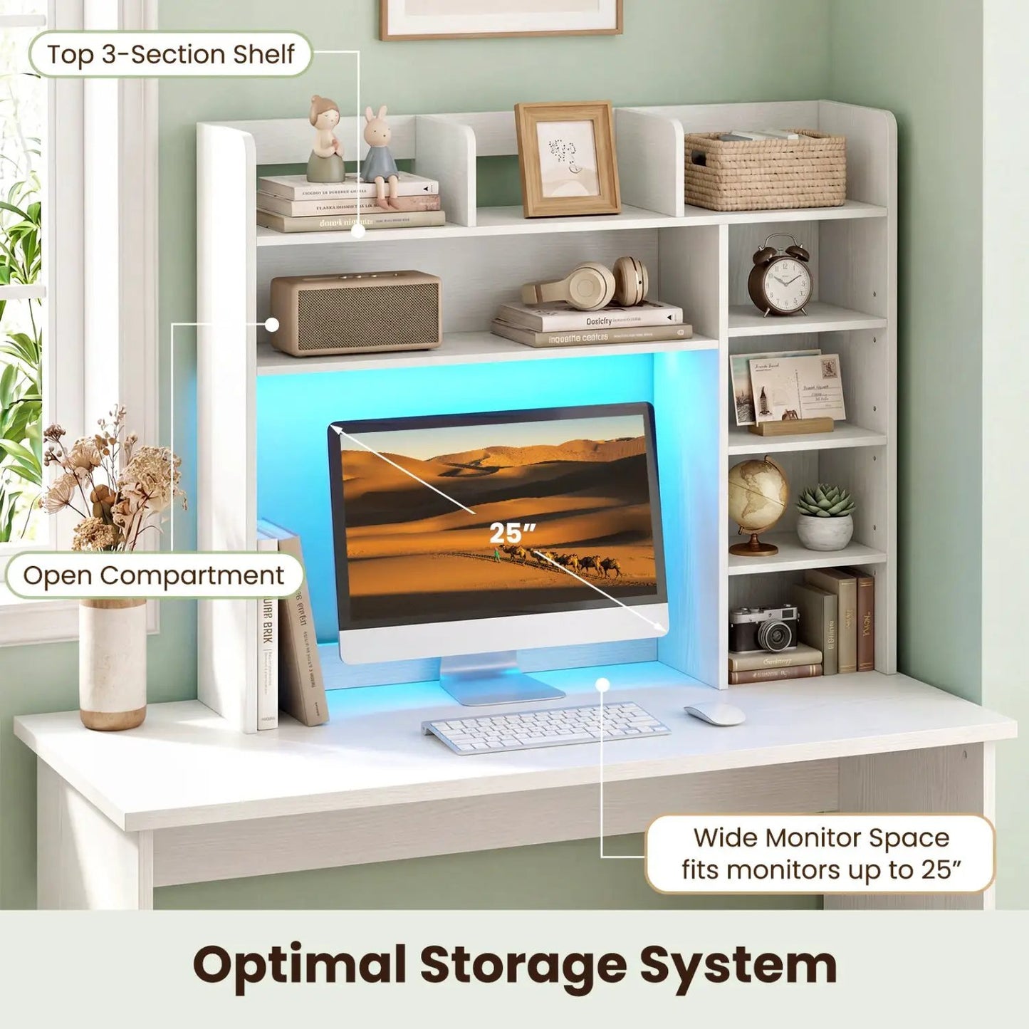 Desktop Bookshelf with LED Lights and Organizer
