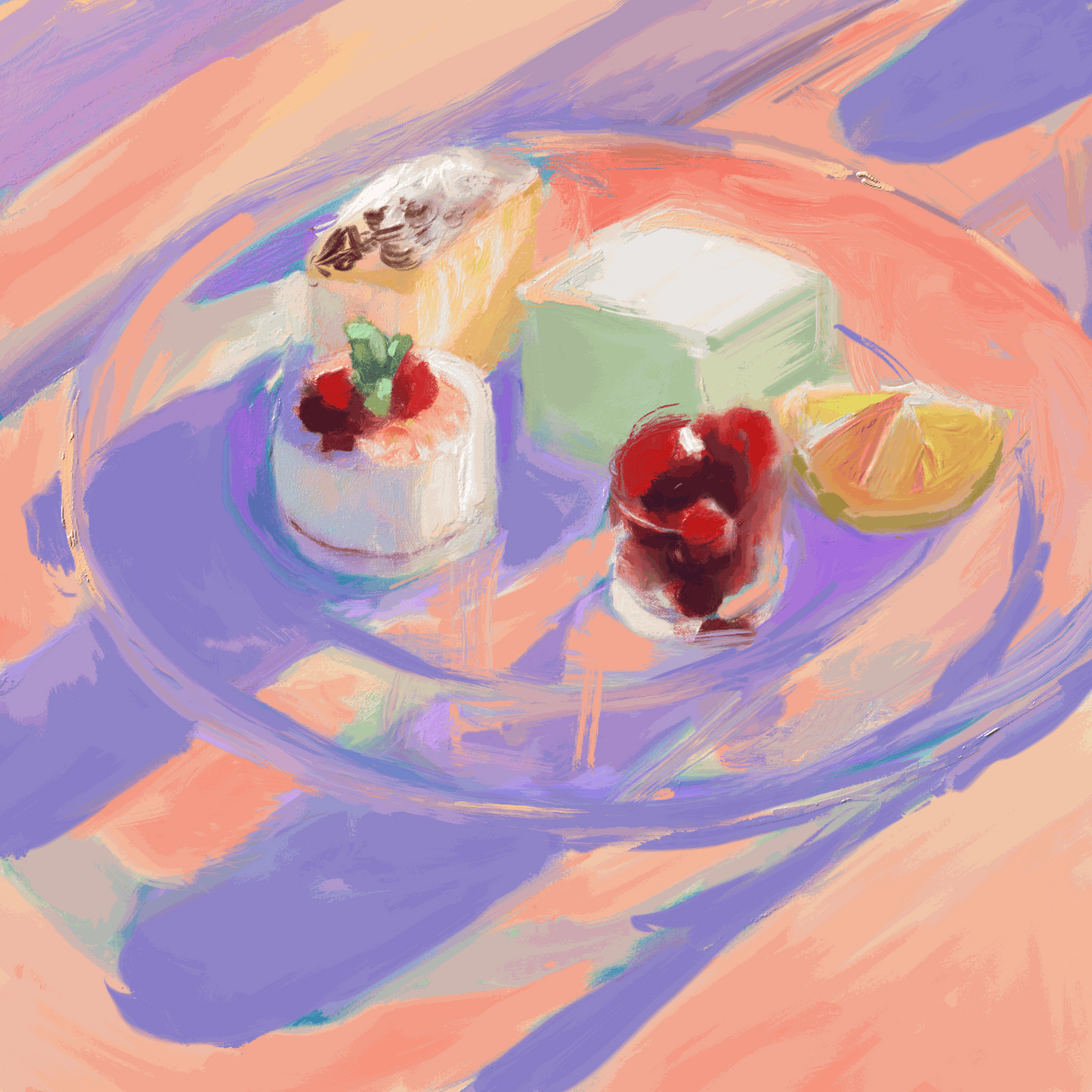 Lámina decorativa "Estudio de barra de postres" – Ilustración de dulces para decoración de paredes de cocina y comedor, calidad de archivo, lista para colgar