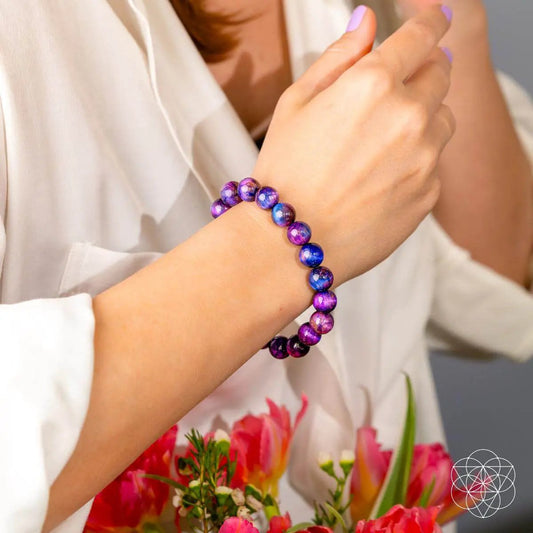 Destiny Activator Galaxy Tiger Eye Bracelet purple-blue galaxy beads on elastic band on Tampa Home & Garden Store